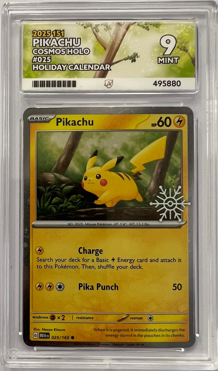 Pokemon Graded Card - Pikachu 025/165 - Holiday Calander 25 - Ace Mint 9 (495880)