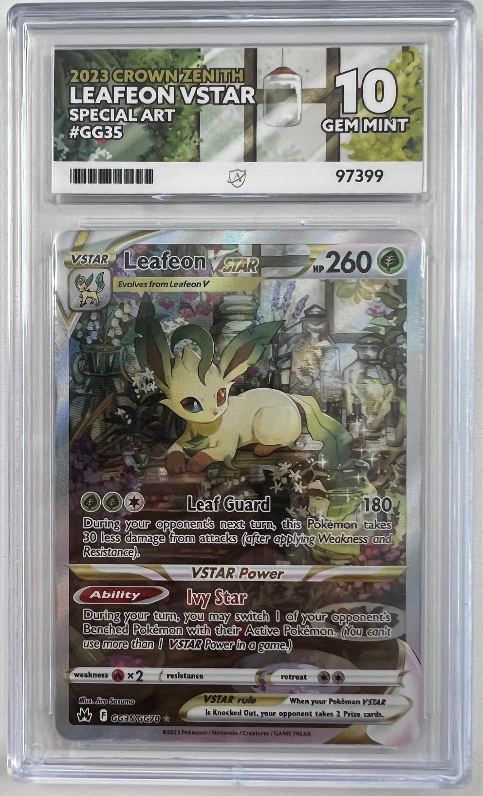 Pokemon Graded Card - Leafeon Vstar GG35/GG70 - Ace Gem Mint 10 (97399)