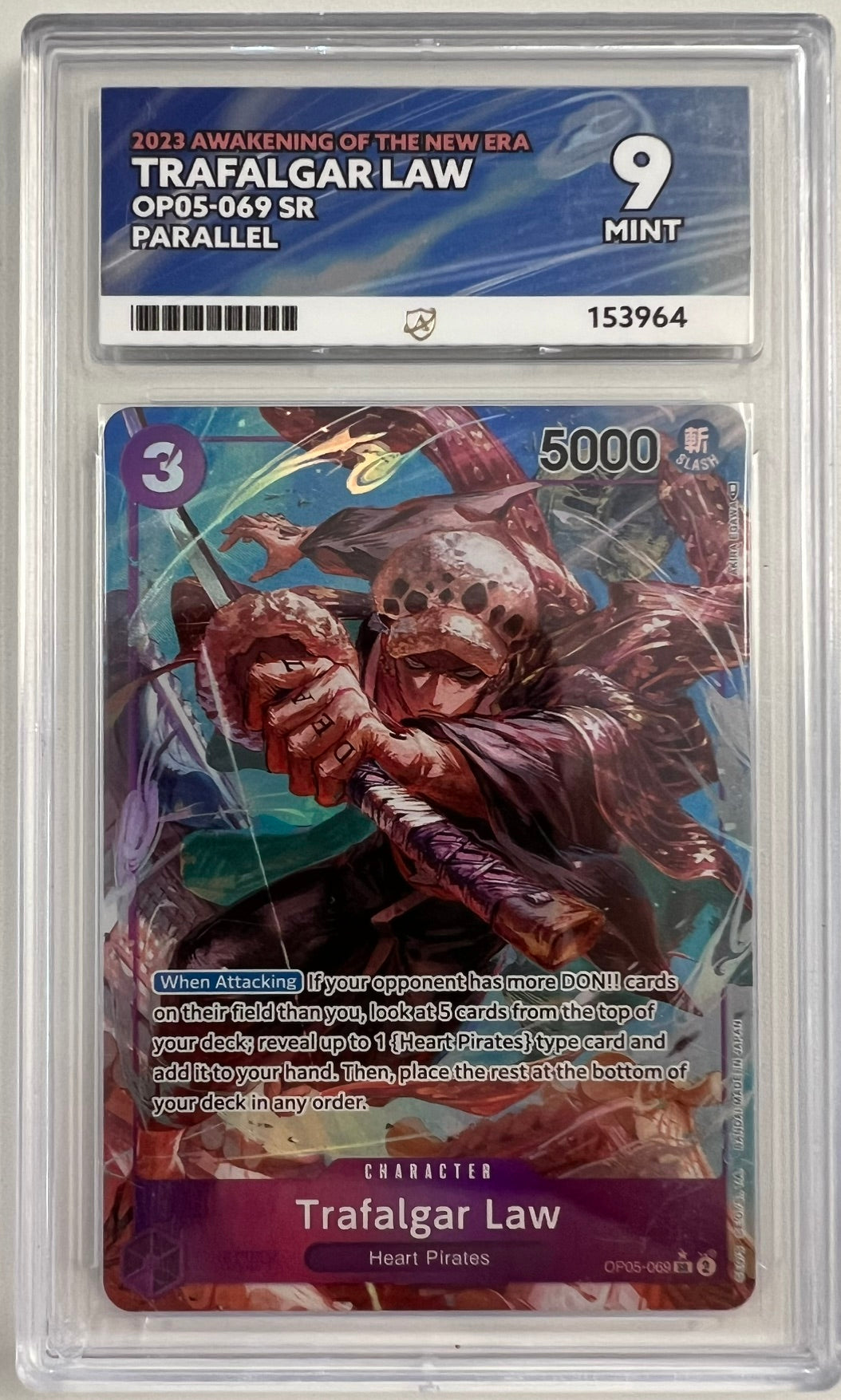 One Piece Graded Card - Trafalgar Law OP05-069 Parallel - Ace Mint 9 (153964)