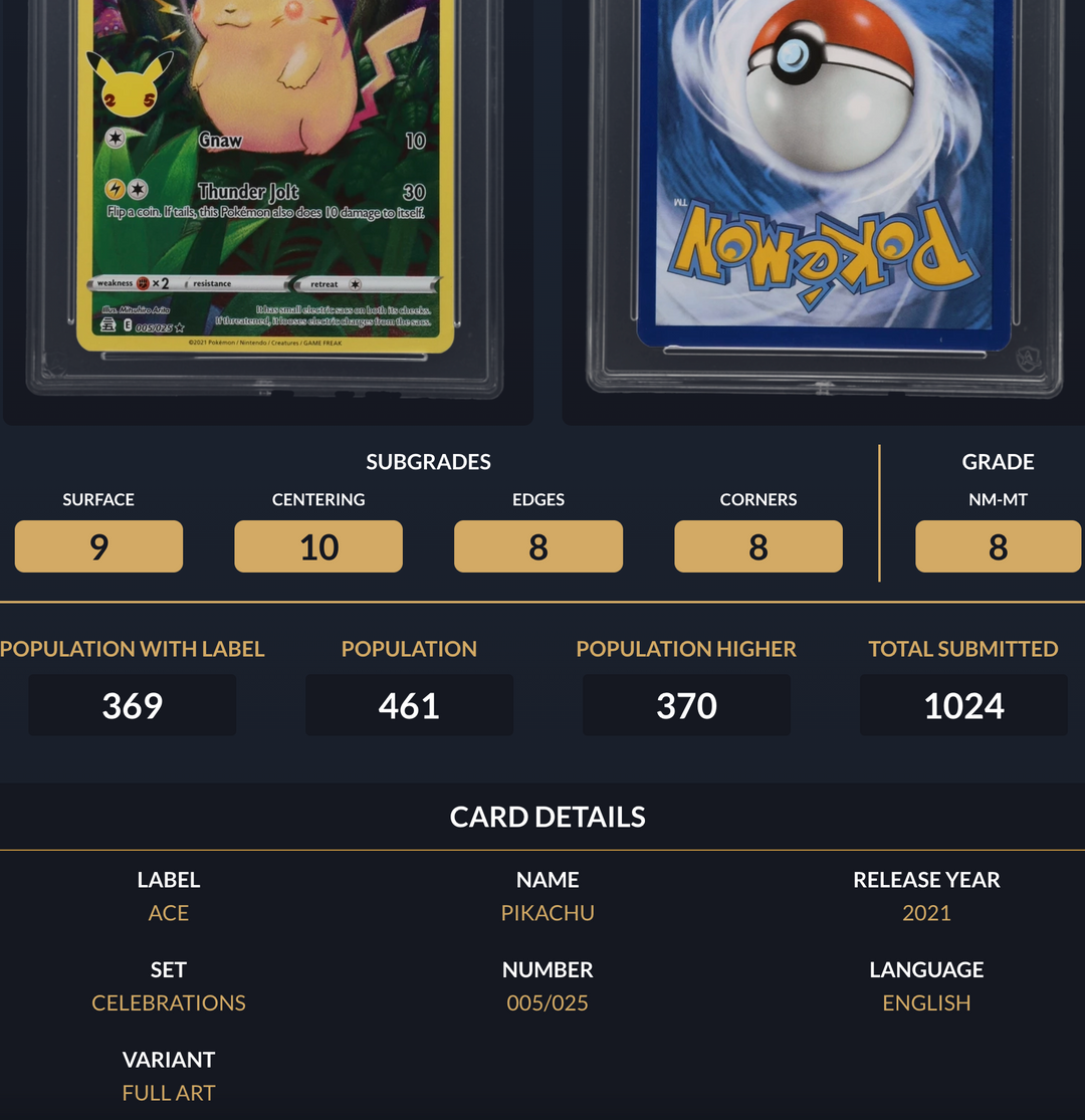 Pokemon Graded Card - Pikachu 005/035 - Ace NM-MT 8 (591672)