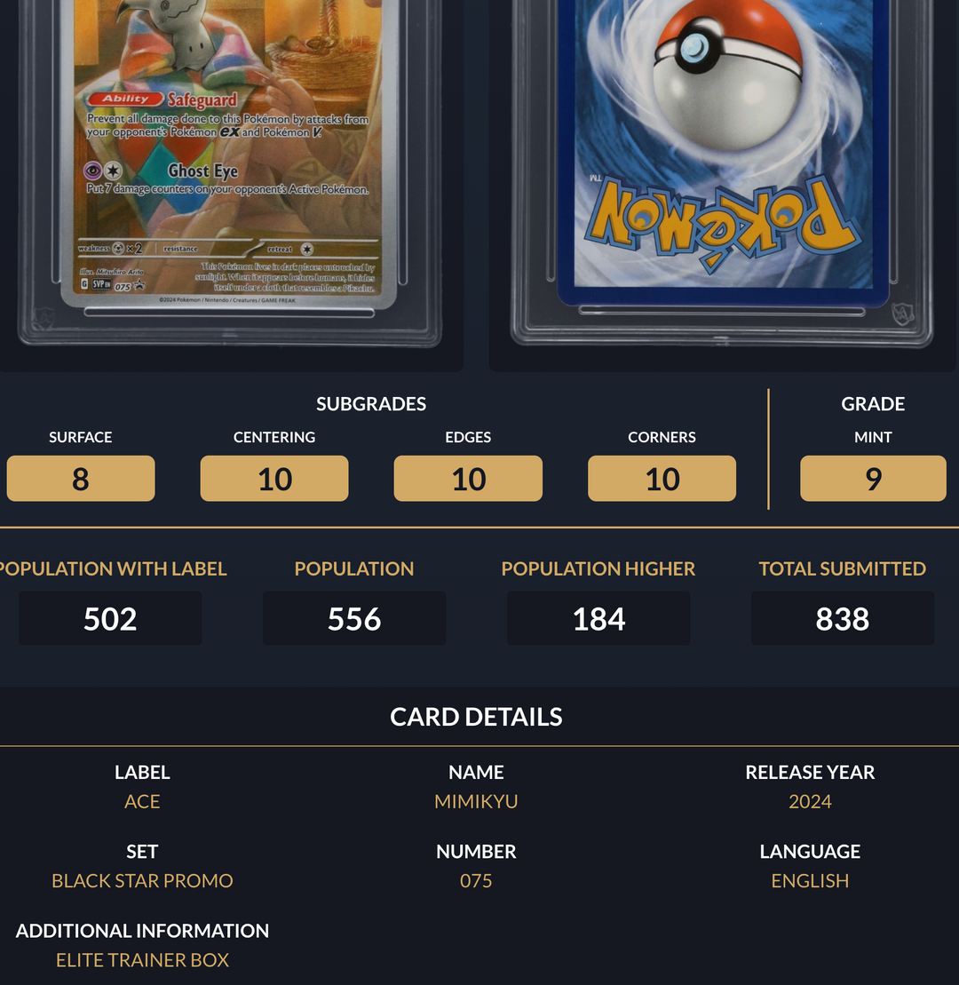 Pokemon Graded Card - Mimikyu 075 SV Promo - Ace Mint 9 (591685)