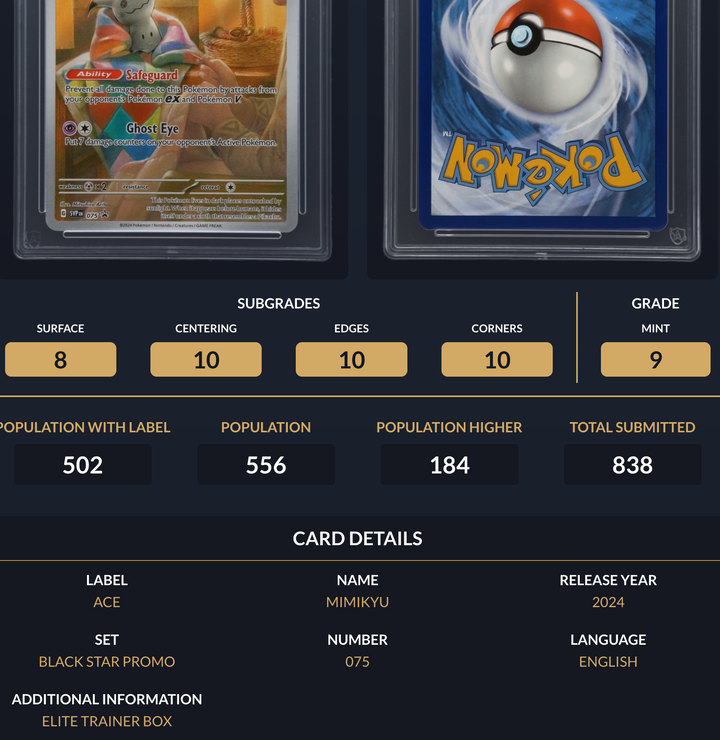 Pokemon Graded Card - Mimikyu 075 SV Promo - Ace Mint 9 (591685)