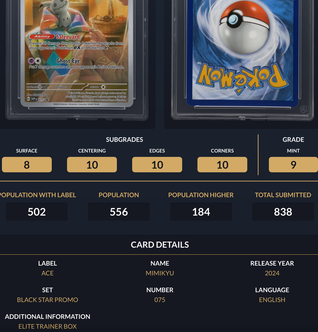 Pokemon Graded Card - Mimikyu 075 SV Promo - Ace Mint 9 (591684)