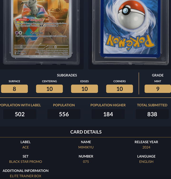 Pokemon Graded Card - Mimikyu 075 SV Promo - Ace Mint 9 (591684)