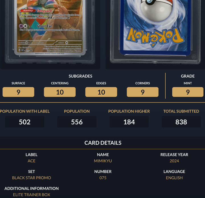 Pokemon Graded Card - Mimikyu 075 SV Promo - Ace Mint 9 (591686)