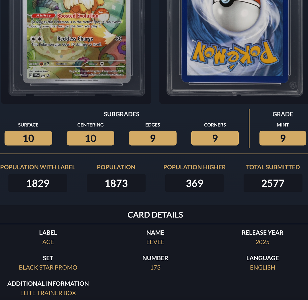 Pokemon Graded Card - Eevee 173 SV Promo - Ace Mint 9 (591683)