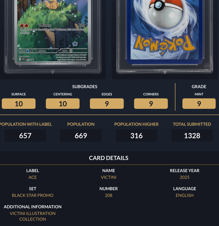 Pokemon Graded Card - Victini 208 SV Promo - Ace Mint 9 (601838)