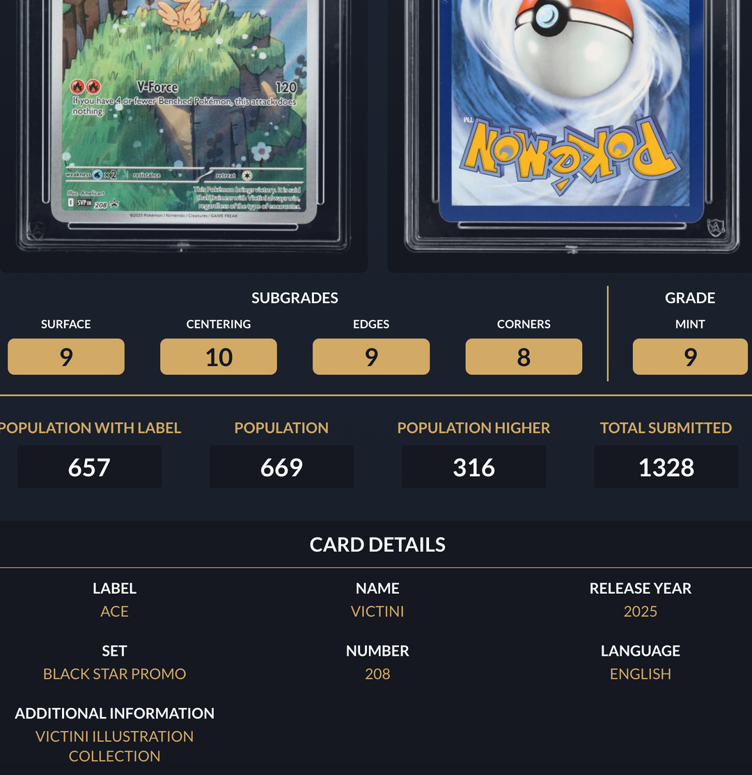 Pokemon Graded Card - Victini 208 SV Promo - Ace Mint 9 (463327)