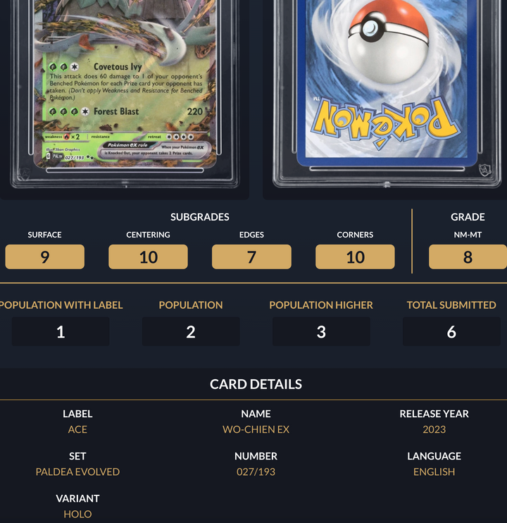 Pokemon Graded Card - Wo-Chien 027/193 - Ace NM-MT 8 (252930)