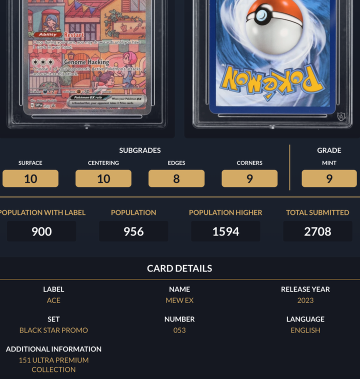 Pokemon Graded Card - Mew ex 053 Promo - Ace Mint 9 (321427)