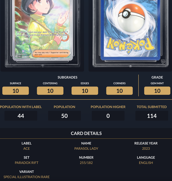 Pokemon Graded Card - Parasol Lady 255/182 - Ace Gem Mint 10 (288839)