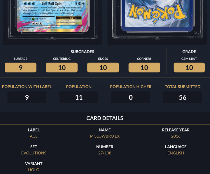 Pokemon Graded Card - M Slowbro EX 27/108 - Ace Gem Mint 10 (508289)