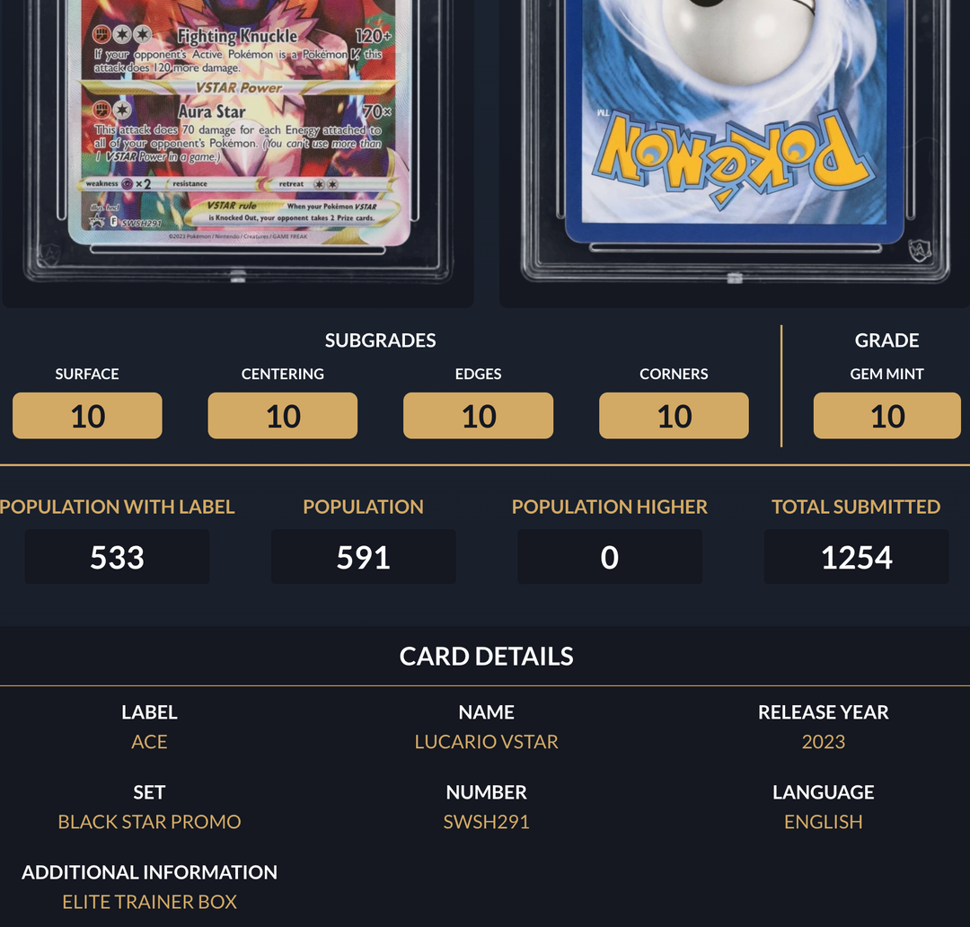 Pokemon Graded Card - Lucario VSTAR SWSH291 Promo - Ace Gem Mint 10 (495869)