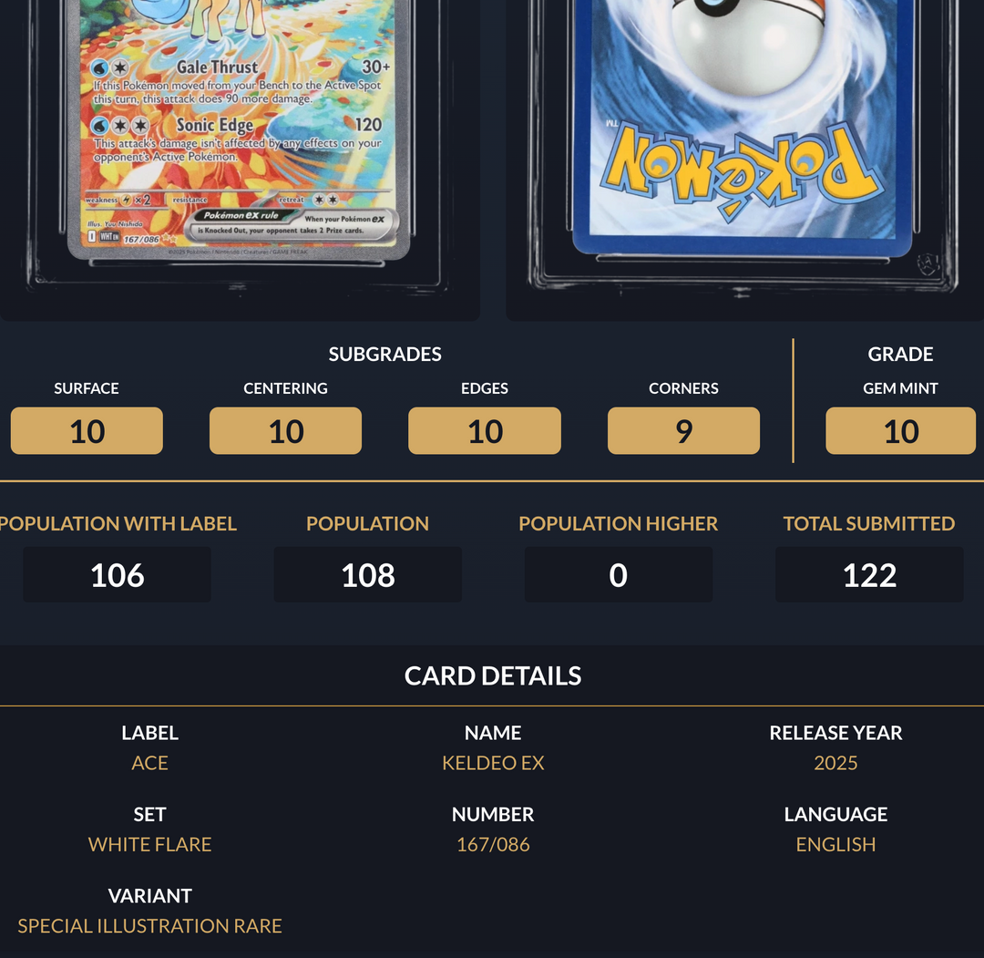 Pokemon Graded Card - Keldeo ex 167/086 - Ace Gem Mint 10 (477758)