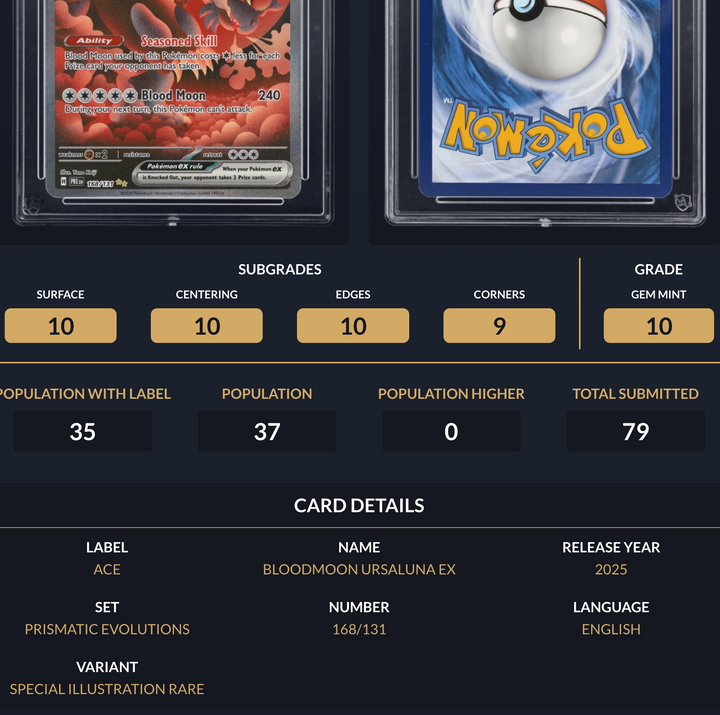 Pokemon Graded Card - Bloodmoon Ursaluna ex 168/131 - Ace Gem Mint 10 (381631)