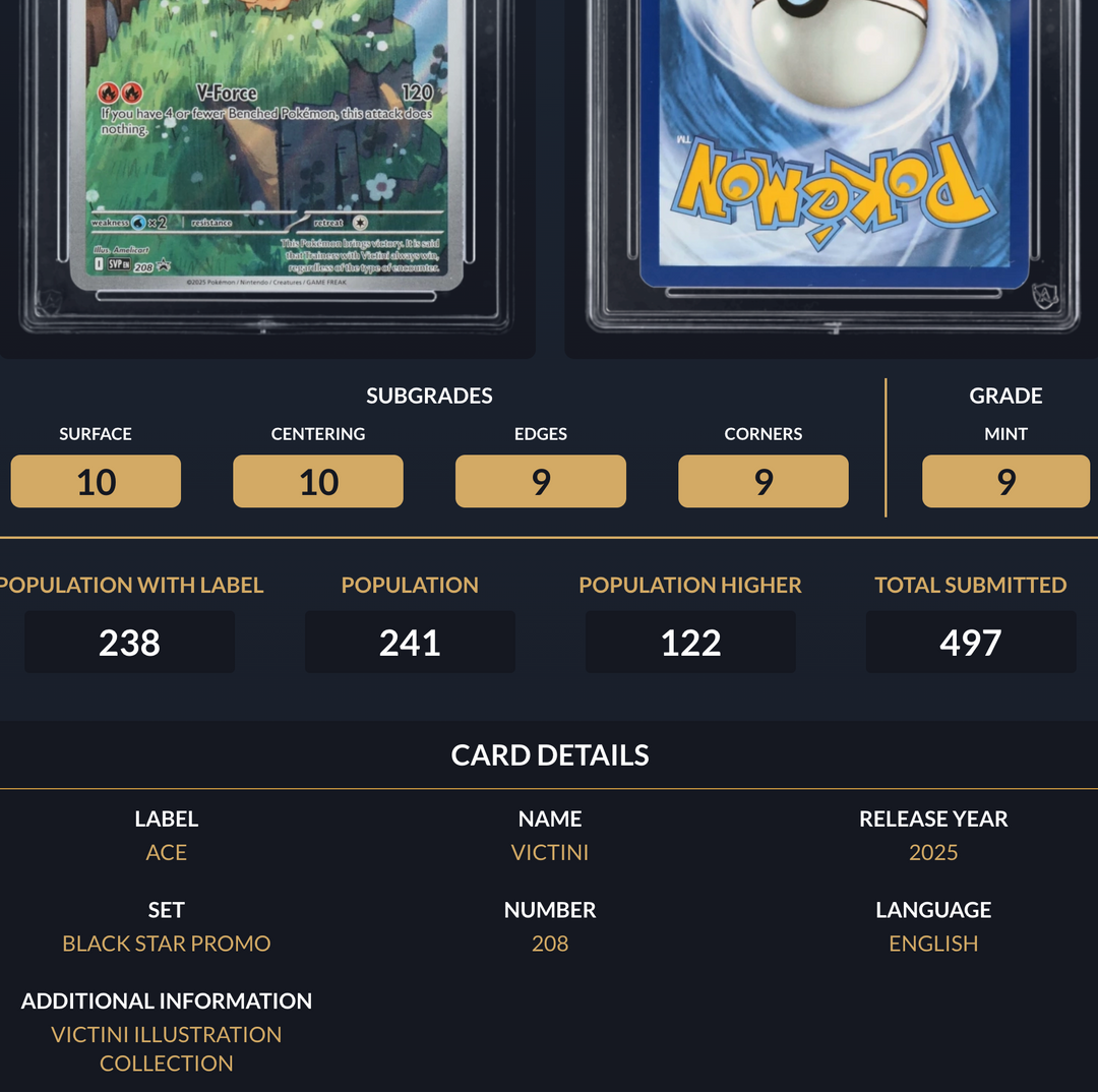 Pokemon Graded Card - Victini 208 SV Promo - Ace Mint 9 (518049)