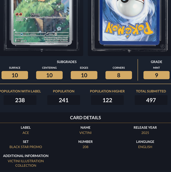 Pokemon Graded Card - Victini 208 SV Promo - Ace Mint 9 (495859)