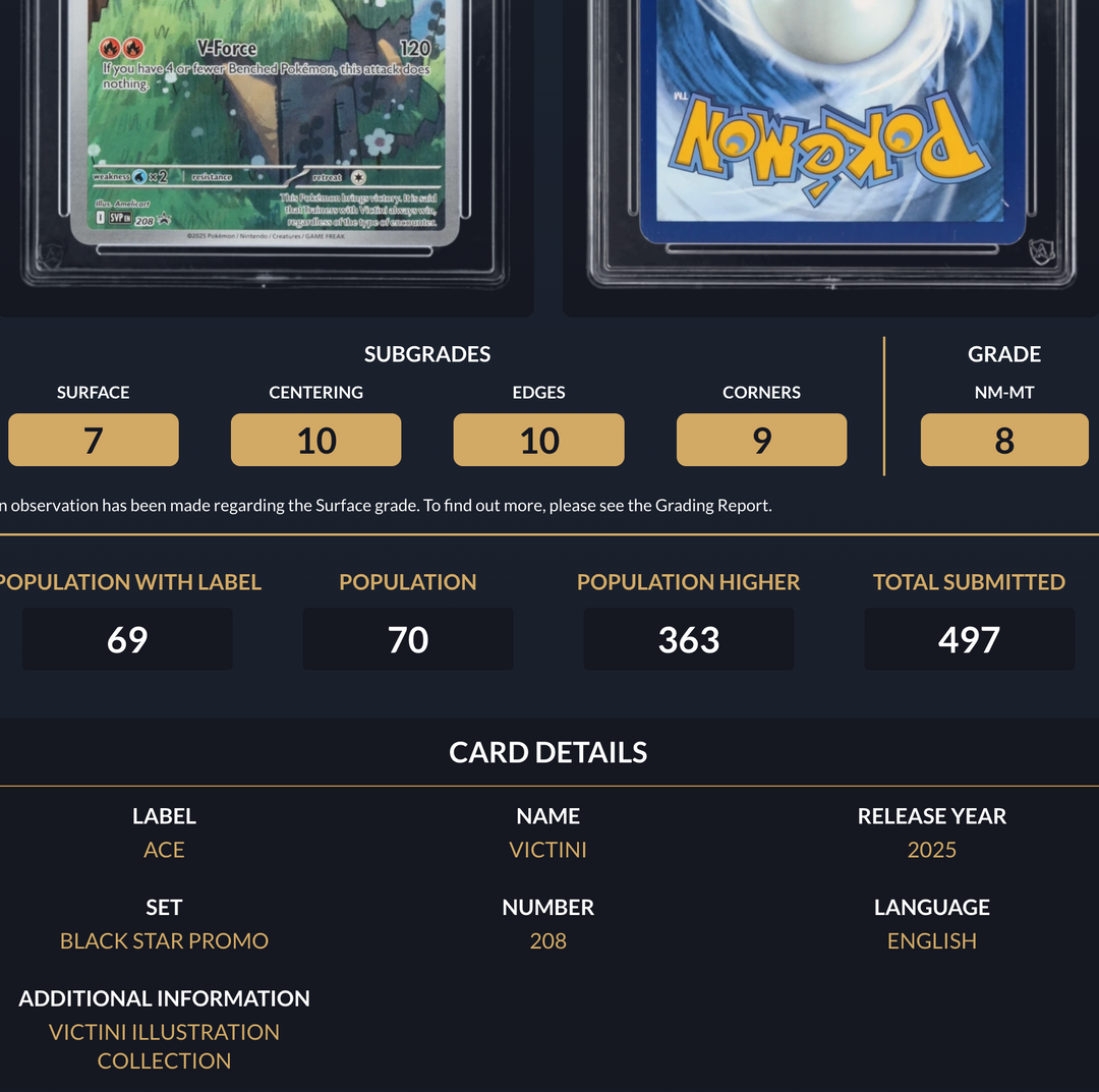 Pokemon Graded Card - Victini 208 SV Promo - Ace NM-MT 8 (518048)