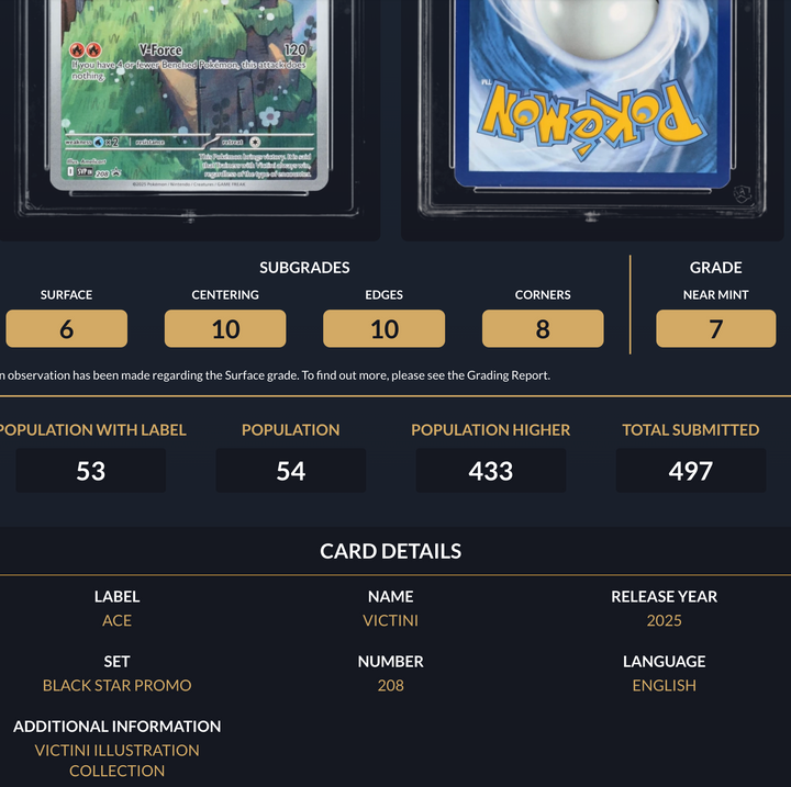 Pokemon Graded Card - Victini 208 SV Promo - Ace Near Mint 7 (518046)