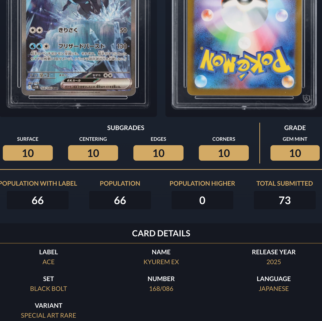 Pokemon Graded Card - Kyurem ex 168/086 - Japanese - Ace Gem Mint 10 (518051)