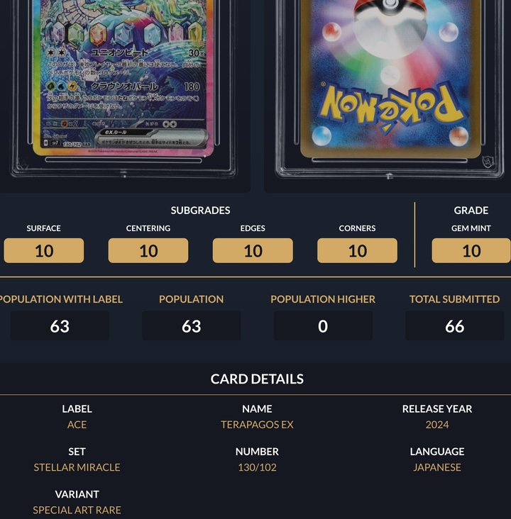 Pokemon Graded Card - Terapagos ex 130/102 ex 168/086 - Japanese - Ace Gem Mint 10 (369164)