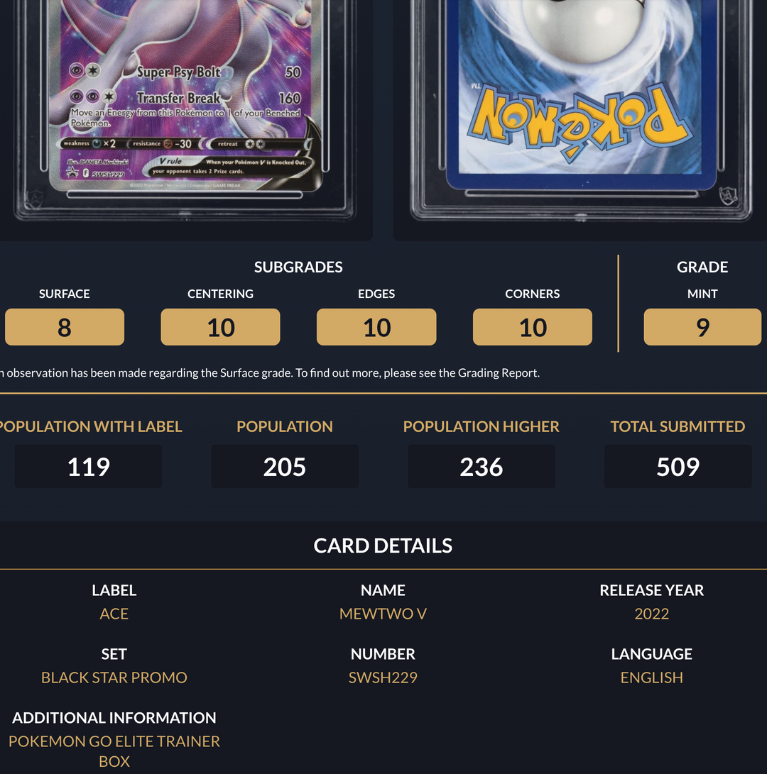 Pokemon Graded Card - Mewtwo SWSH229 Promo - Ace Mint 9 (508269)