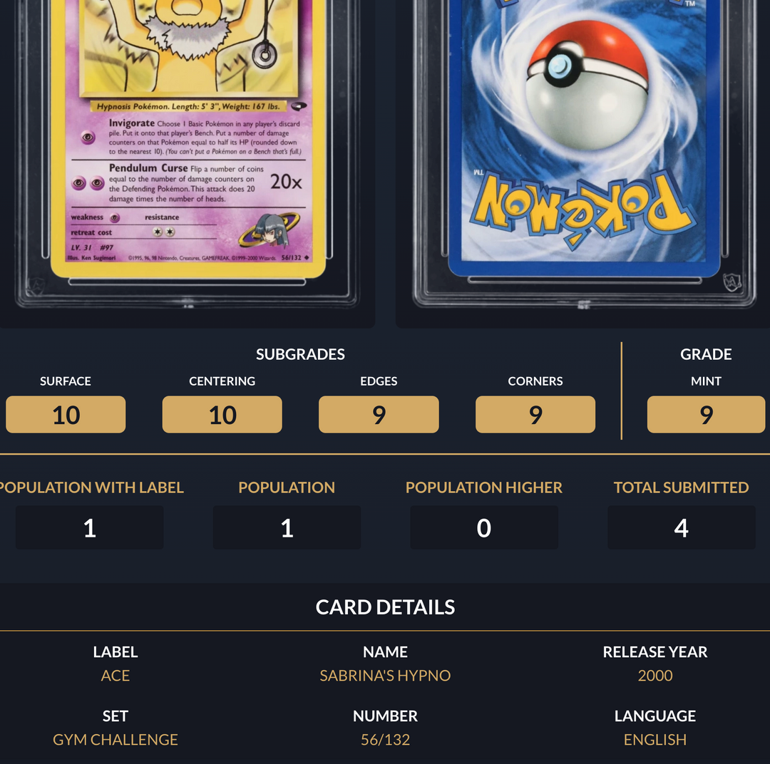 Pokemon Graded Card - Sabrina's Hypno 56/132 - Ace Mint 9 (518063)
