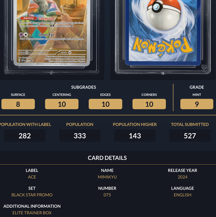 Pokemon Graded Card - Mimikyu 075 SV Promo - Ace Mint 9 (518044)
