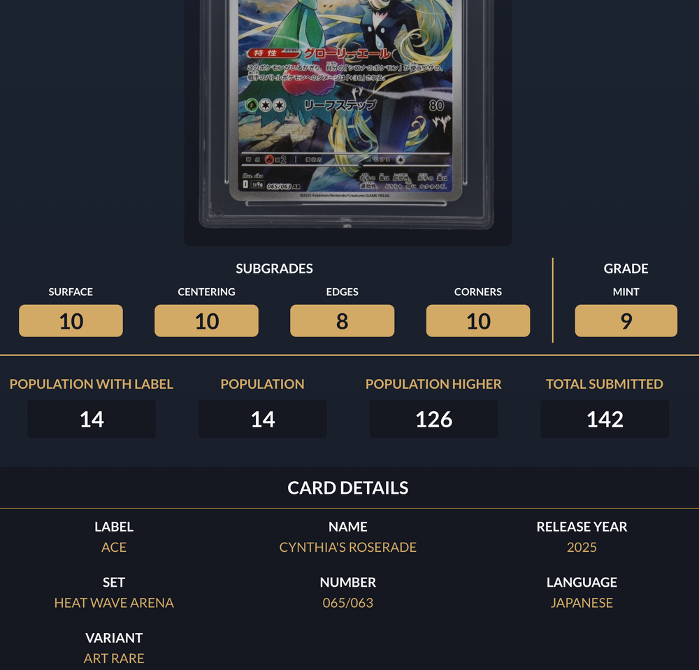 Pokemon Graded Card - Cynthia's Roserade 065/063 - Japanese - Ace Mint 9 (557695) - stylecreep.com