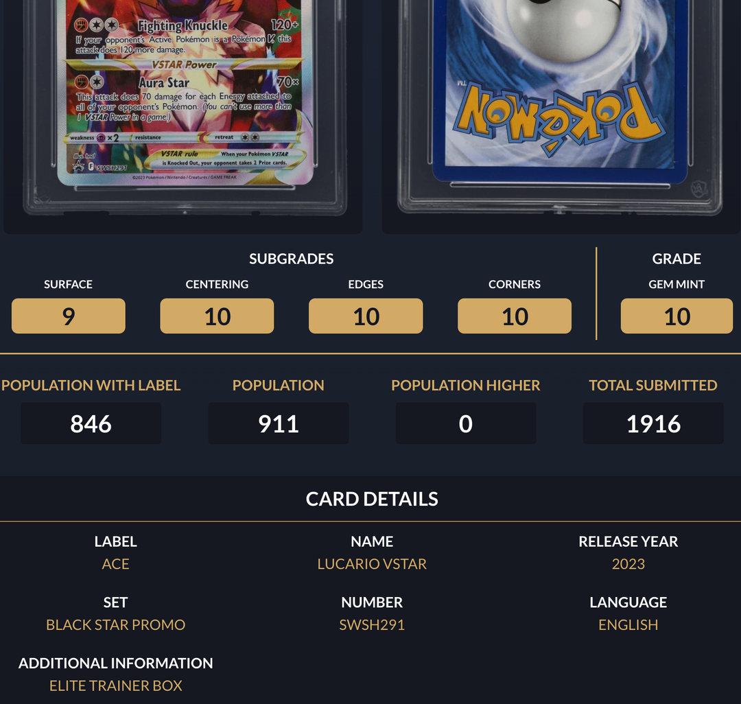 Pokemon Graded Card - Lucario VSTAR SWSH291 Promo - Ace Gem Mint 10 (591680)