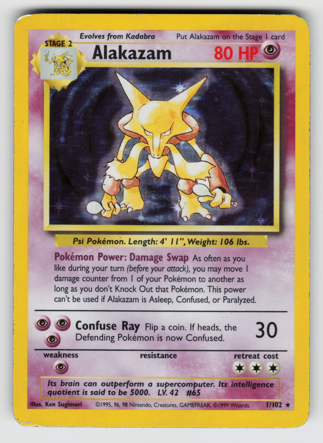 001/102 Alakazam Base Set - (Moderately Played)