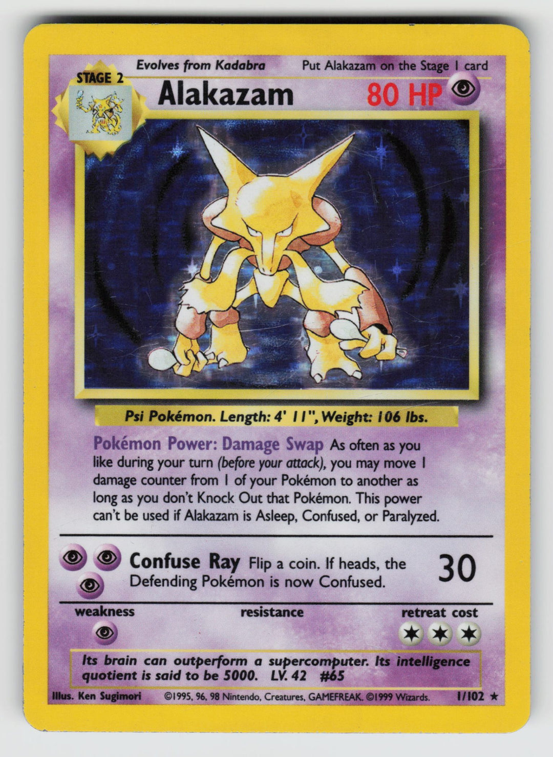 001/102 Alakazam Base Set - (Moderately Played)