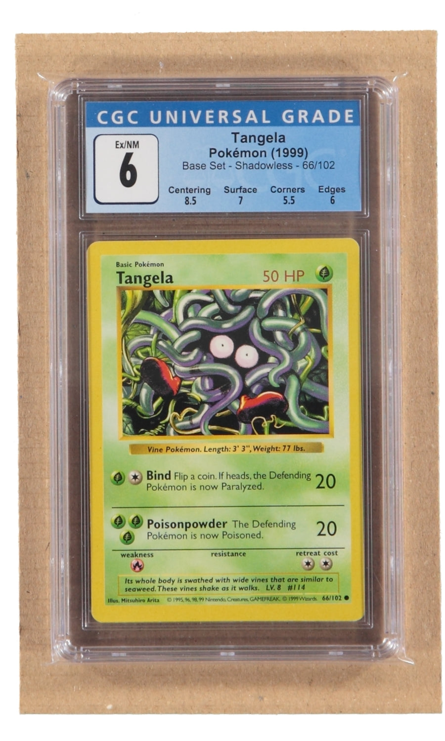 Graded Card - Pokemon Tangela Shadowless 1999 66/102 Base Set EX/NM 6