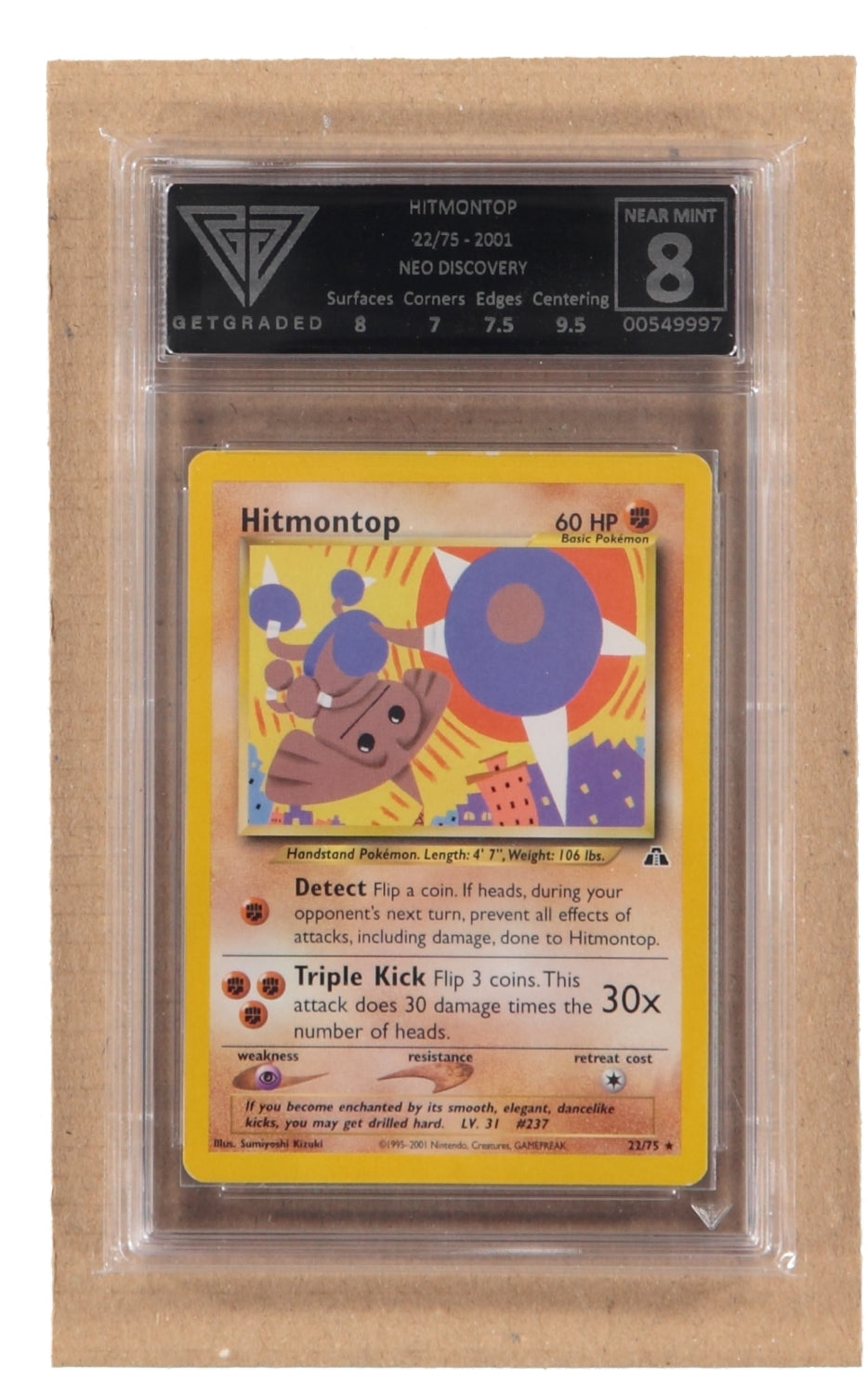 Graded Card - Pokemon Hitmontop 22/75 2001 Neo Discovery NEAR MINT 8