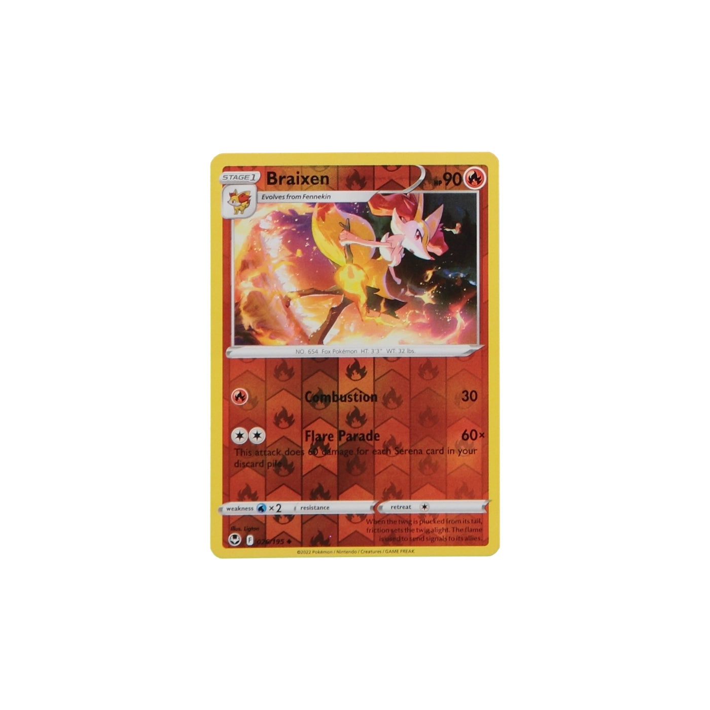Pokemon TCG Silver Tempest 026/195 Braixen Rev Holo Card - stylecreep.com