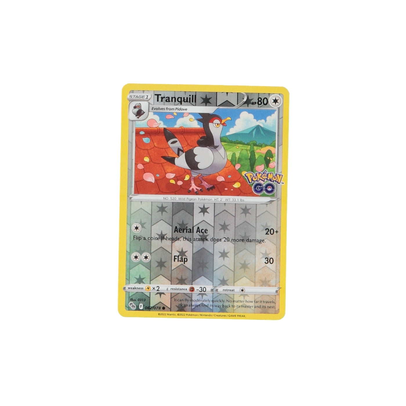 Pokemon TCG GO 062/078 Tranquill Rev Holo Card - stylecreep.com