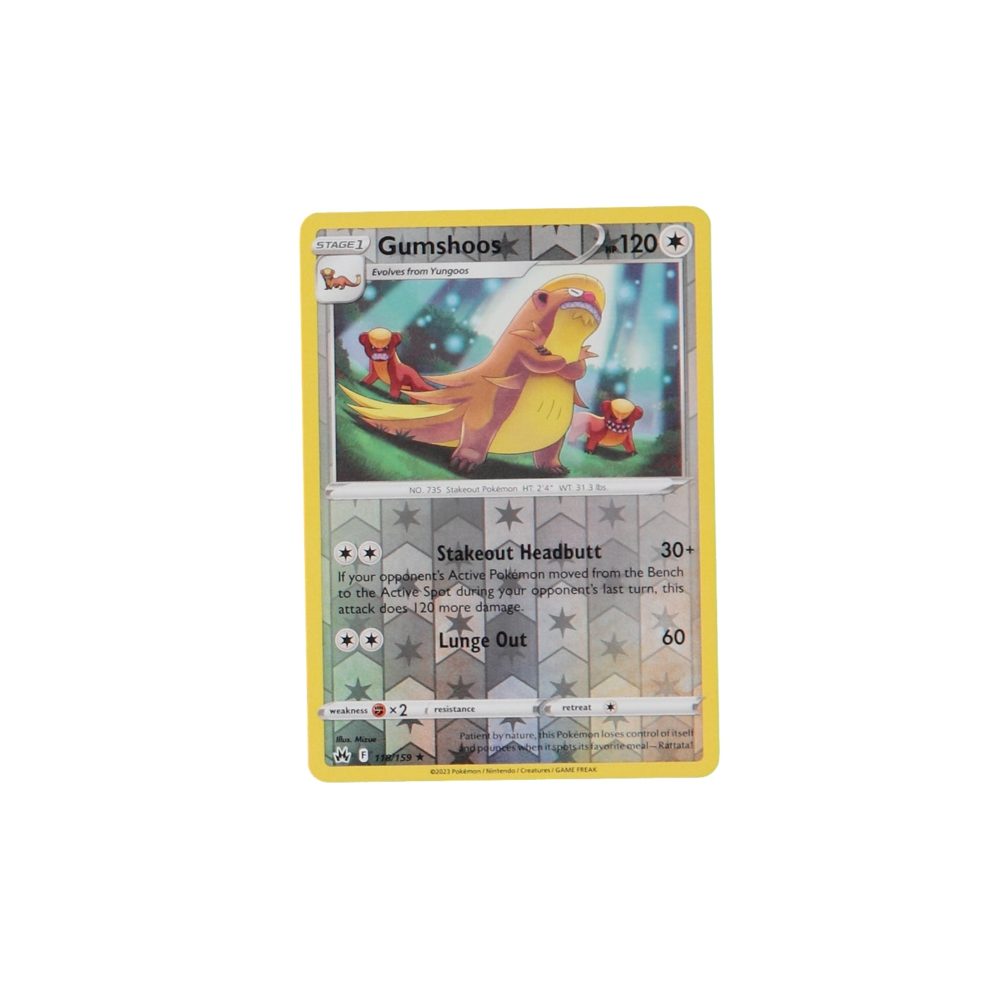 Pokemon TCG Crown Zenith 118/159 Gumshoos Rev Holo Card