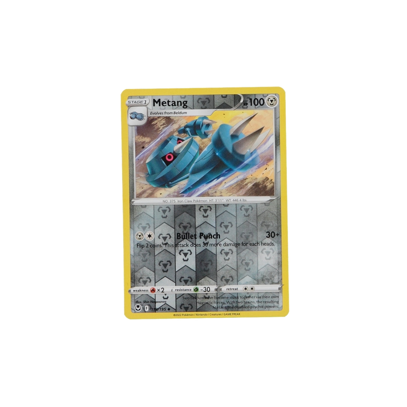 Pokemon TCG Silver Tempest 118/195 Metang Rev Holo Card - stylecreep.com