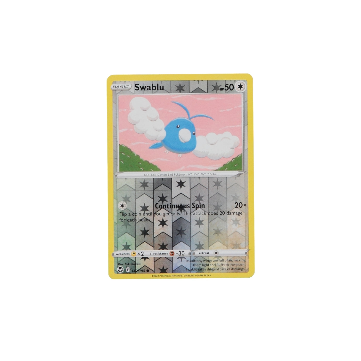 Pokemon TCG Silver Tempest 142/195 Swablu Rev Holo Card - stylecreep.com
