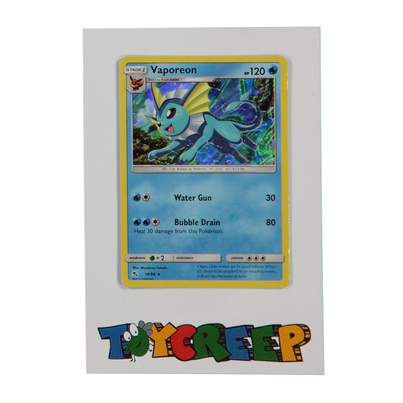 Pokemon TCG Hidden Fates 018/068 Vaporeon Holo Card